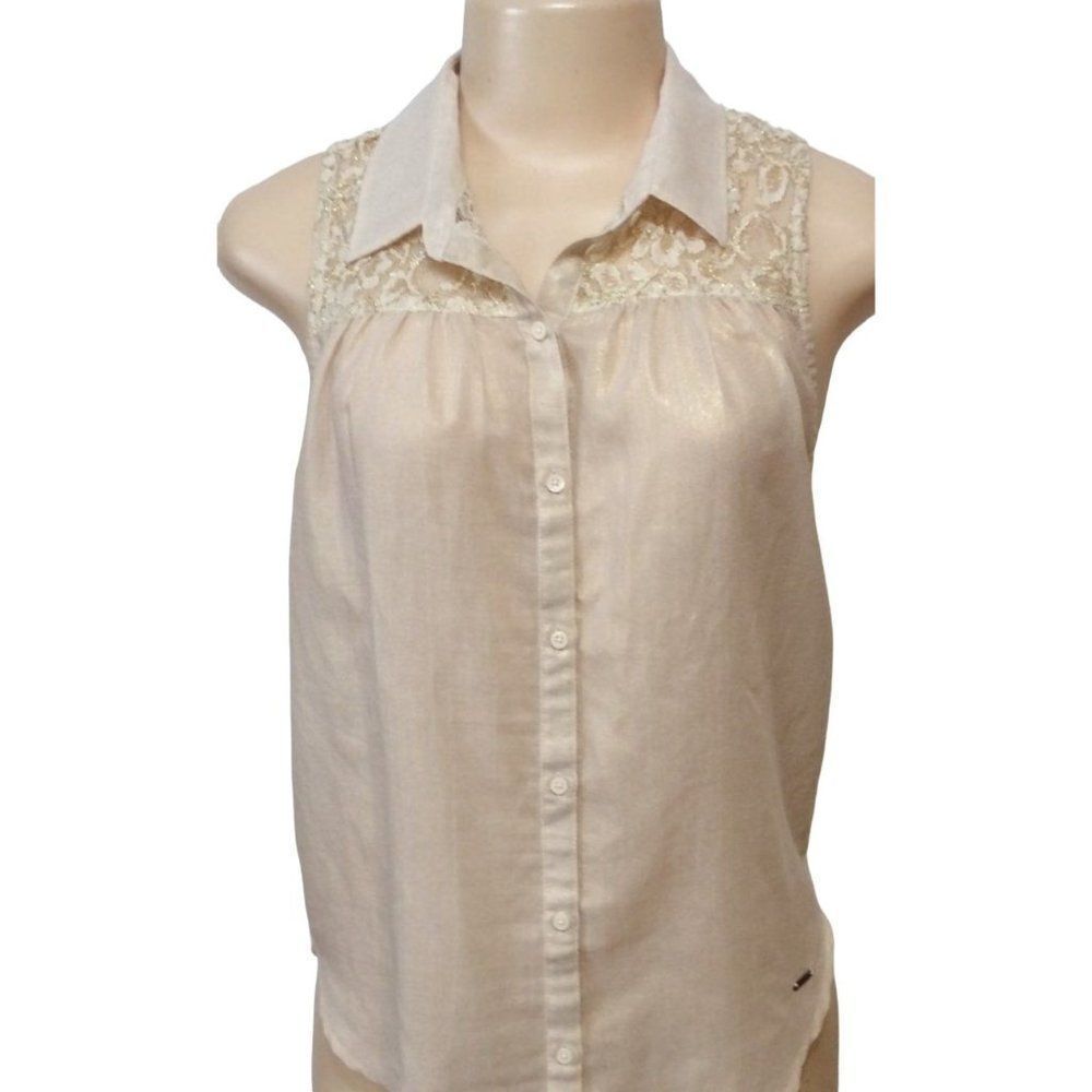 ABERCROMBIE & Fitch Sheer Cream Button Down Blouse Small skuC